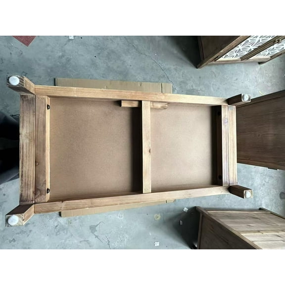 Lisonu Rustic Accent Cabinet, 32" Farmhouse Storage Cabinet with Linen & Metal Doors, Solid Wood Console for Entryway or Living Room, Aged Brown & Antique White