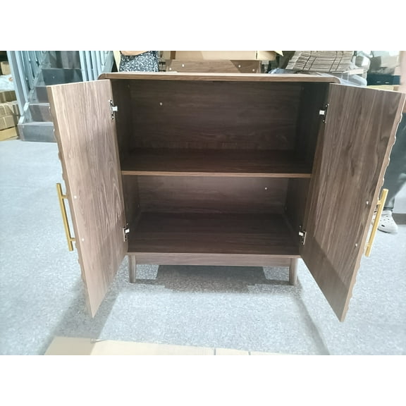 Lisonu Sideboard Buffet Cabinet with Carved Doors, 31.5" Modern Accent Storage Cabinet with Adjustable Shelf & Solid Wood Legs, Multifunctional Console for Dining Room, Living Room, Entryway (Walnut)