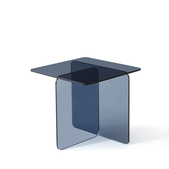 Lisonu Tempered Smoke Glass Side Table, Multi-Purpose Grey Night Stand, Durable Transparent End Table