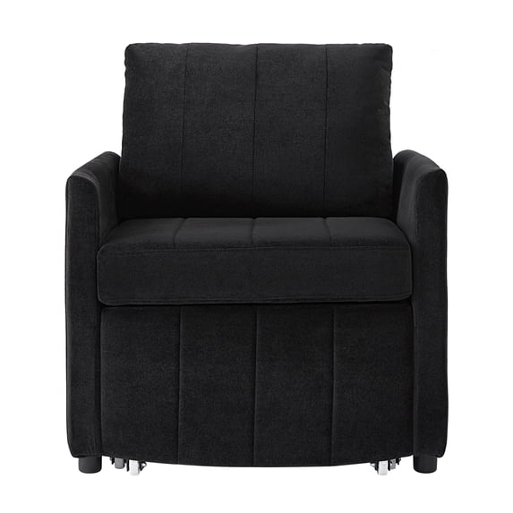 Lisonu Upholstered Convertible Sleeper Sofa with 5-Position Backrest, Side Pockets, Storage, Black Chenille, 31.5"