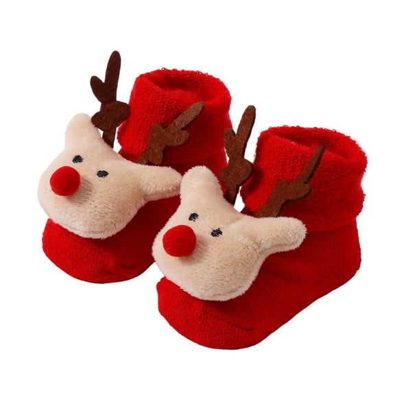 Lispipm 0-1Y Infant Baby Christmas Socks Fleece Lined Non Slip Winter Warm Crib Footwear Toddler First Walking Slippers Red 0-1 Years