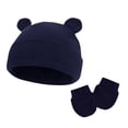 thumbnail image 1 of Lispipm 2pcs Baby Beenie and Glove Set Winter Soft Stretchy Cotton Hats and Mittens Outfit for Newborn Girls Boys Navy 0-6 Months, 1 of 6