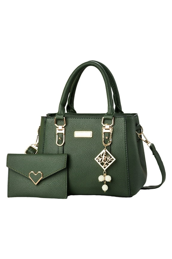 2pcs Women Handbags and Purses Fashion Pendant Shoulder Crossbody Bags Large Tote Satchel and Wallet Set Birthday Gifts for Ladies Green