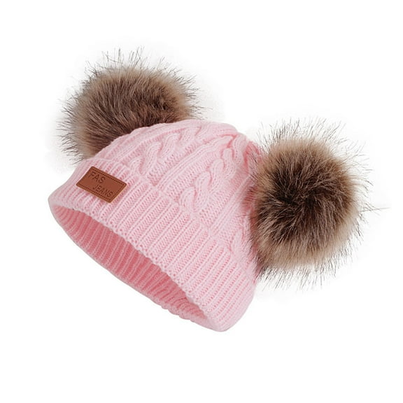 Lispipm Baby Beenie Hat Double Pompom Winter Knitted Toddler Boys Girls Hats Cute Cozy Infant Warm Caps Pink
