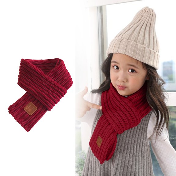 Lispipm Baby Boys Girls Winter Scarf Infant Fall Small Knitted Scarves Soft Warmer Neck Neckerchiefs for Children Students Red