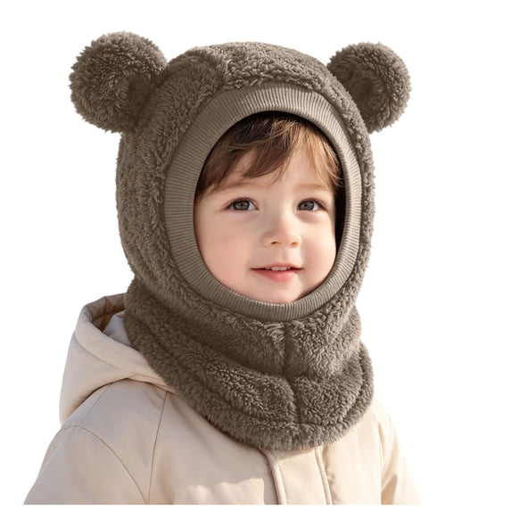 Lispipm Baby Fuzzy Bear Ear Balaclavas Hood Boys and Girls Winter Warm Neck Cover Hats Little Kid Outdoor Sport Accessory Brown 6-36 Months