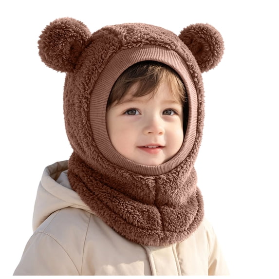 Lispipm Baby Fuzzy Bear Ear Balaclavas Hood Boys and Girls Winter Warm Neck Cover Hats Little Kid Outdoor Sport Accessory Brown 6-36 Months