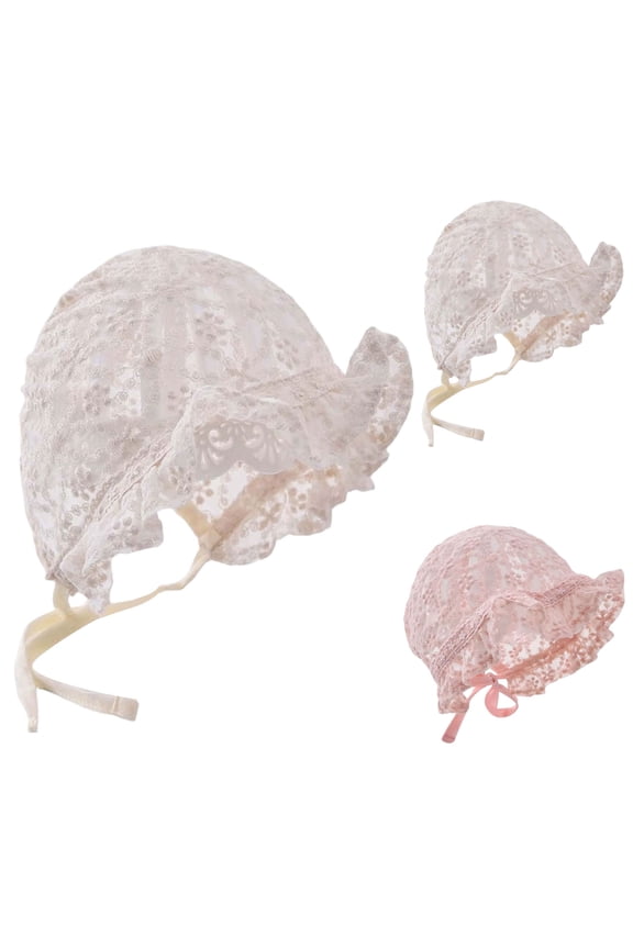 Baby Girl Lacy Bonnet for Summer Vacation Eyelet Cotton Breathable Sun Hats Embroidery Flower Ruffle Caps Beige 0-6 Months