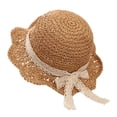 thumbnail image 1 of Lispipm Baby Girl Straw Hat Bowknot Outdoor Beach Sun Hats Infant Toddler Girls Vacation Ruffle Caps with Lace Starp Brown 2-6 Years, 1 of 5