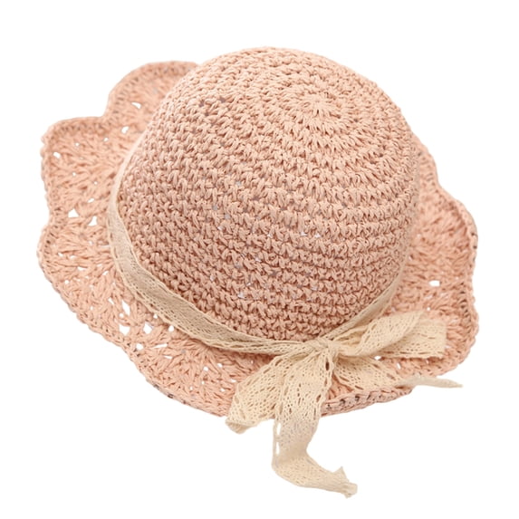 Lispipm Baby Girl Straw Hat Bowknot Outdoor Beach Sun Hats Infant Toddler Girls Vacation Ruffle Caps with Lace Starp Pink 2-6 Years