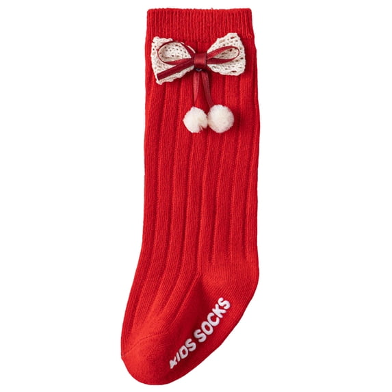 Lispipm Baby Knee High Socks Ruffles Rib Knitted Stockings Toddler Winter Gift Warm High Sock Kids Christmas Stocking Red 12-15 Months