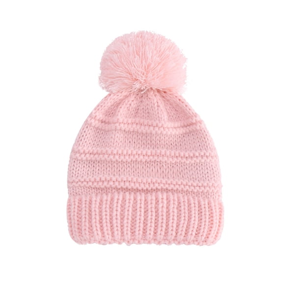 Lispipm Baby Pompom Beenie Windproof Soft Knit Infant Winter Hat Boys and Girls Newborn Warm Cap for Cold Weather Pink