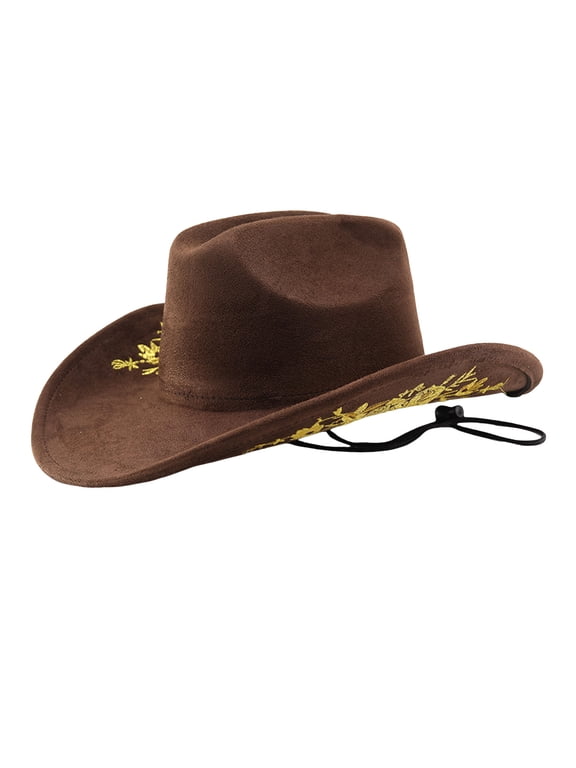 Cowboy Hat for Women and Men with Shapeable Wide Brim Suede Cattleman Embroidery Western Hats for Ladies Outdoor Brown