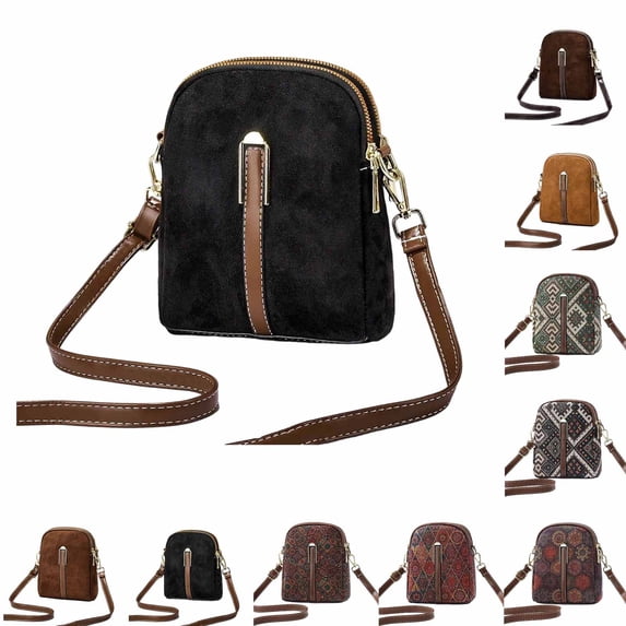 Lispipm Crossbody Phone Purse for Women Small Suede Shoulder Bag Ladies Double Zipper Travel Work Bags with Detachable Strap