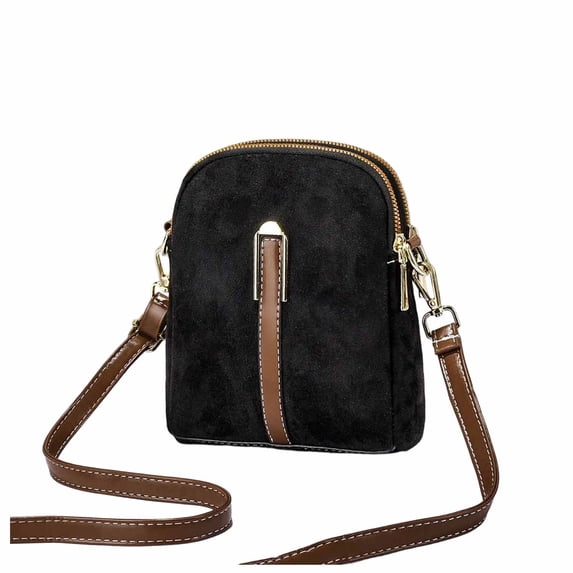 Lispipm Crossbody Phone Purse for Women Small Suede Shoulder Bag Ladies Double Zipper Travel Work Bags with Detachable Strap