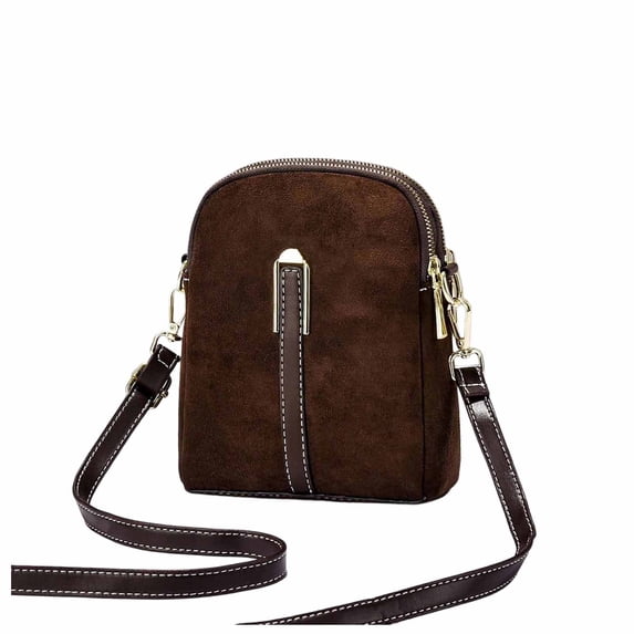 Lispipm Crossbody Phone Purse for Women Small Suede Shoulder Bag Ladies Double Zipper Travel Work Bags with Detachable Strap