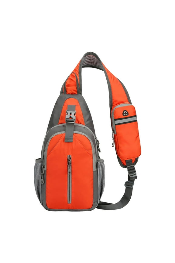 Crossbody Sling Bag for Women Men Travel Hiking Backpack Anti Theft Phone Pocket Chest Bag Outdoors Sport Daypack With Earphone Hole Orange