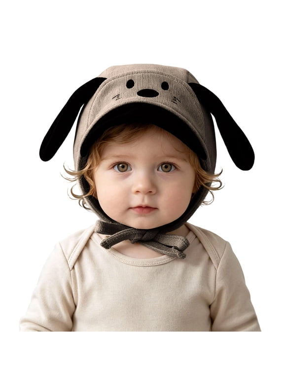 Cute Puppy Earflap Hat for Baby Toddlers Winter Warm Caps Embroidered Face Floppy Ears Infant Cap