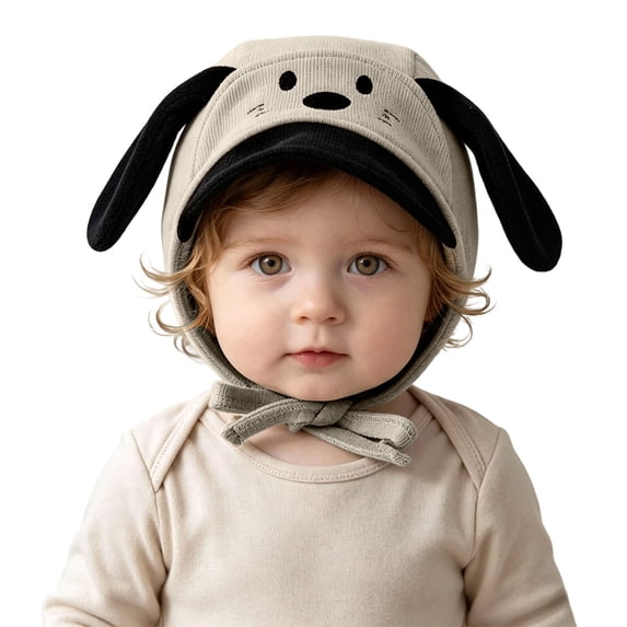 Lispipm Cute Puppy Earflap Hat for Baby Toddlers Winter Warm Caps Embroidered Face Floppy Ears Infant Cap