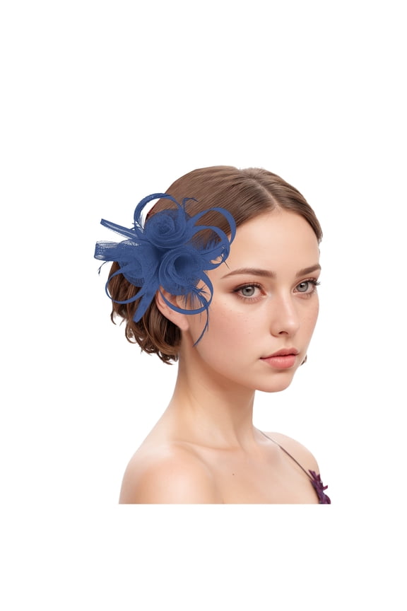 Fascinators Hat Flower for Women Tea Party Feather Headband Fancy Dresses Accessories for Ladies Formal Dinner Navy
