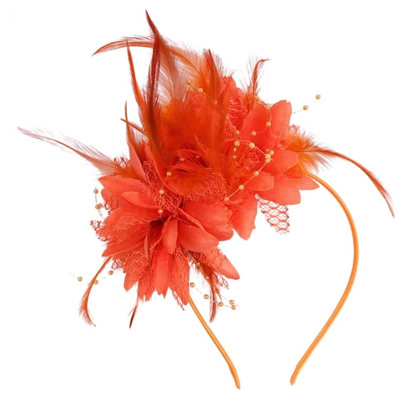 Lispipm Fashion Hairband Feathers for Women Tea Party Cocktail Wedding Christmas Lightweight Headpiece for Halloween Orange