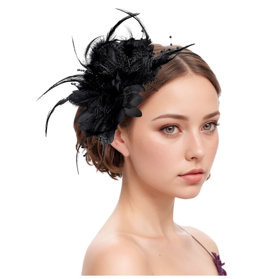 Lispipm Feather Fascinator for Women Vintage Hair Clips Dress Accessories for Tea Party Travel Wedding Prom Party Black