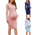 thumbnail image 1 of Lispipm Floral Mesh Long Sleeve Maternity Midi Dress for Photography Travel Spring and Summer Fashion Pregnancy Clothes, 1 of 6