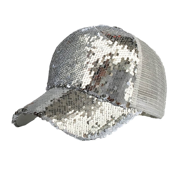 Lispipm Glitter Sequin Baseball Cap Adjustable Party Hats Summer Outdoor Trucker Hat Ladies Trendy Ponytail Opening Caps White
