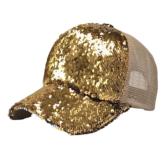 Lispipm Glitter Sequin Baseball Cap Adjustable Party Hats Summer Outdoor Trucker Hat Ladies Trendy Ponytail Opening Caps Yellow