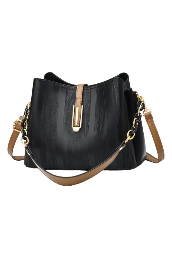 Handbags for Women Fashion Striped Leather Purse Multiple Internal Pockets Shoulder Tote Bag for Ladies Travel Shopping Brown