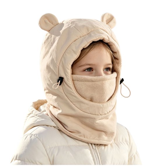 Lispipm Kids Ski Balaclavas for Boys Girl Cute Bear Ears Adjustable Warm Hood Neck Gaiter Toddler Windproof Skiing Sports Hat Brown 4-9 Years