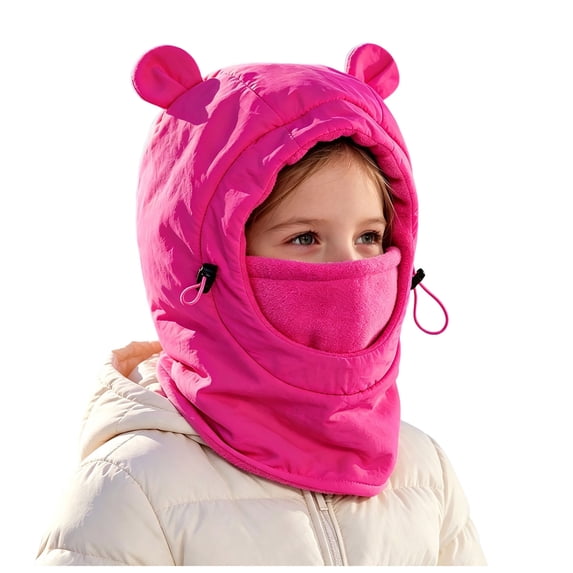 Lispipm Kids Ski Balaclavas for Boys Girl Cute Bear Ears Adjustable Warm Hood Neck Gaiter Toddler Windproof Skiing Sports Hat Pink 4-9 Years