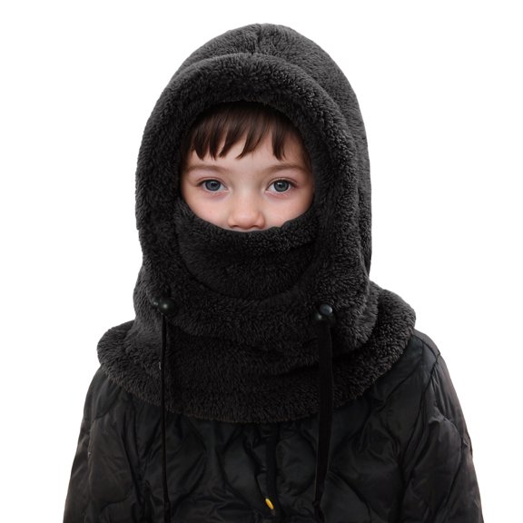 Lispipm Kids Winter Hats Windproof Ski Earflap Fleece Hood Adjustable Warm Scarf and Face Covered for Cold Weather Black 3-10 Years