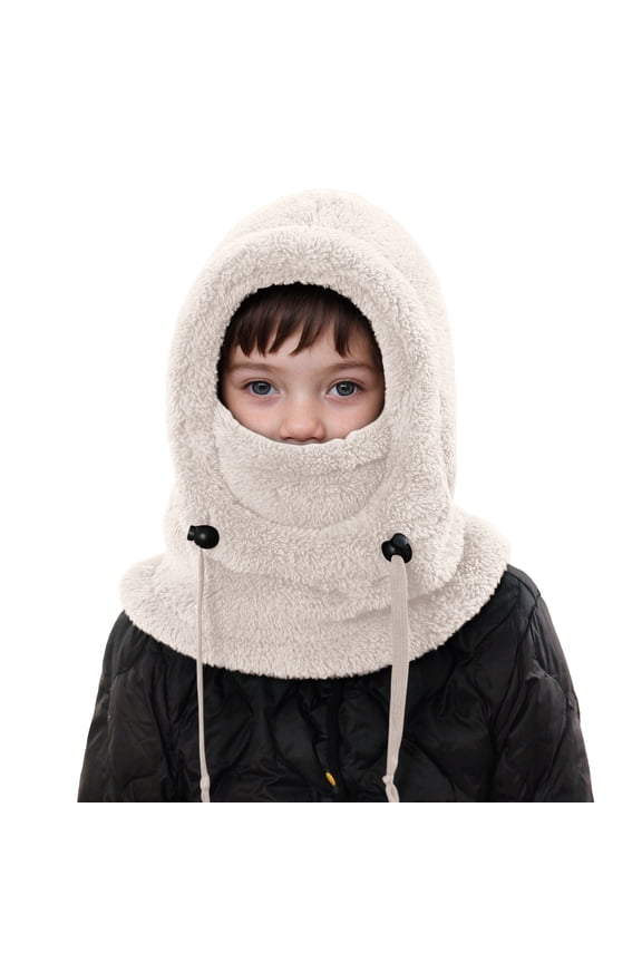 Kids Winter Hats Windproof Ski Earflap Fleece Hood Adjustable Warm Scarf and Face Covered for Cold Weather White 3-10 Years
