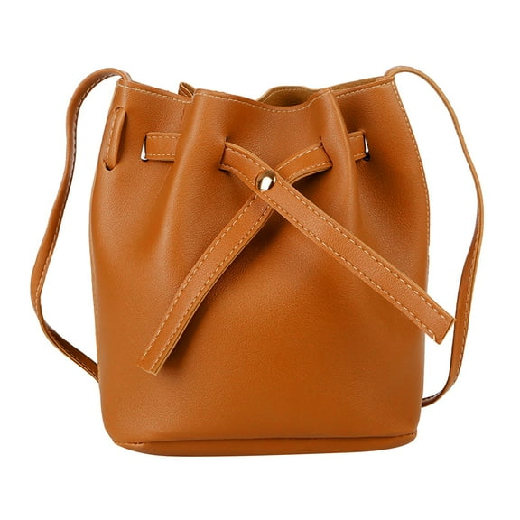 Lispipm Leather Bucket Bags for Women Drawstring Crossbody Purse Casual Medium Travel Shopping Tote Shoulder Handbags Brown