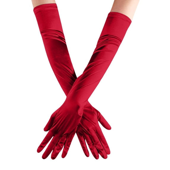 Lispipm Long Opera Party Gloves for Women 1920s 20s Halloween Satin Glove Elbow Length Bridal Evening Dress Arm Sleeve Red
