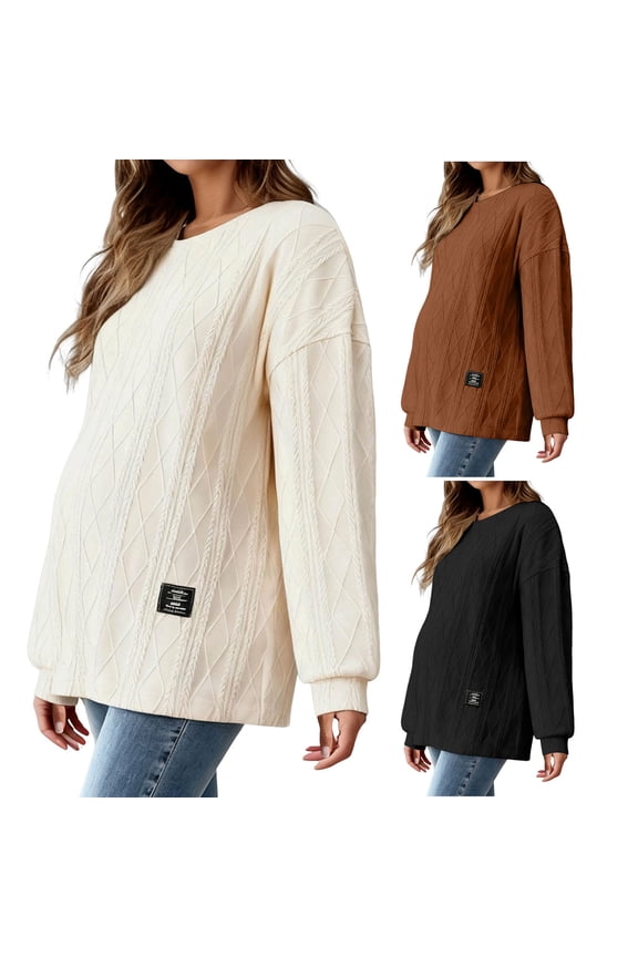 Long Sleeve Sweater for Women Winter Casual Knit Pullover Loose Side Slit Shirts Crewneck Outdoor Maternity Clothes Tops