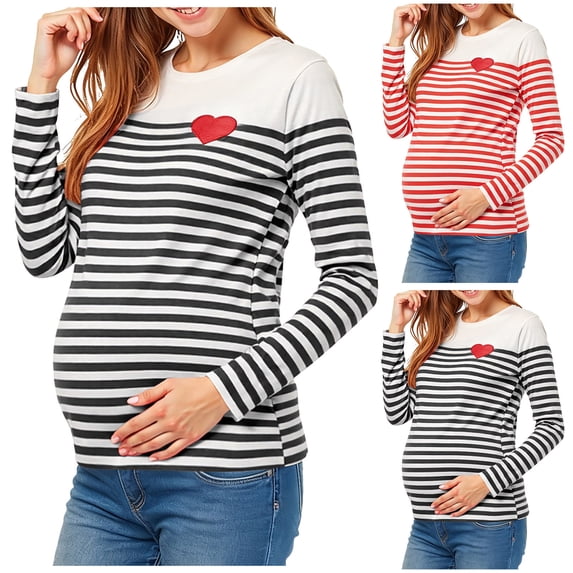 Lispipm Maternity Pullover for Women 2026 Spring Crewneck Sweatshirts Stripe Casual Tops for Ladies Daily Outdoor Shopping Black L