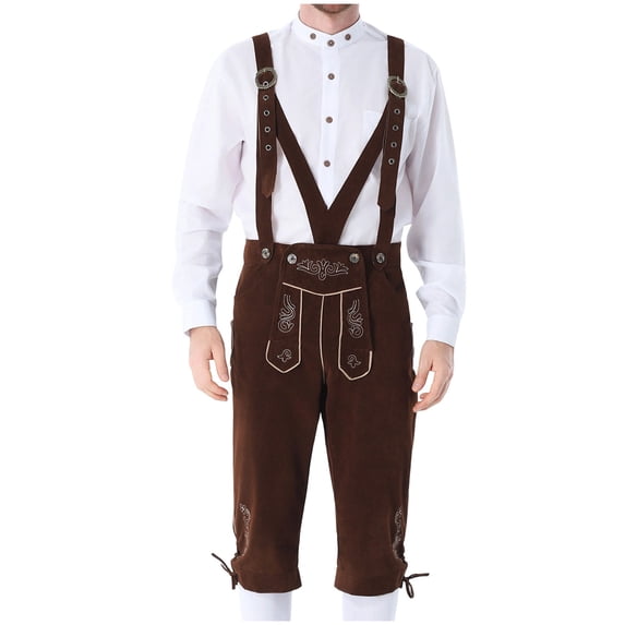 Lispipm Men Lederhosen Adjustable Strap Oktoberfest Outfit Traditional Retro Trousers for Beer Festival Daily Wear Brown M