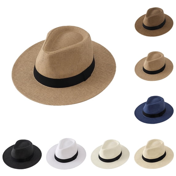 Lispipm Men and Women Sun Hat Short Brim Classic Summer Beach Cap Unisex Outdoor Jazz Hats for Vacation Woven Breathable Caps Beige M