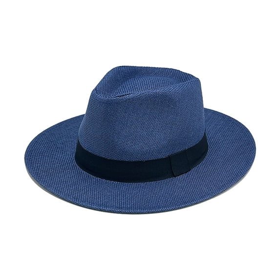 Lispipm Men and Women Sun Hat Short Brim Classic Summer Beach Cap Unisex Outdoor Jazz Hats for Vacation Woven Breathable Caps Blue M