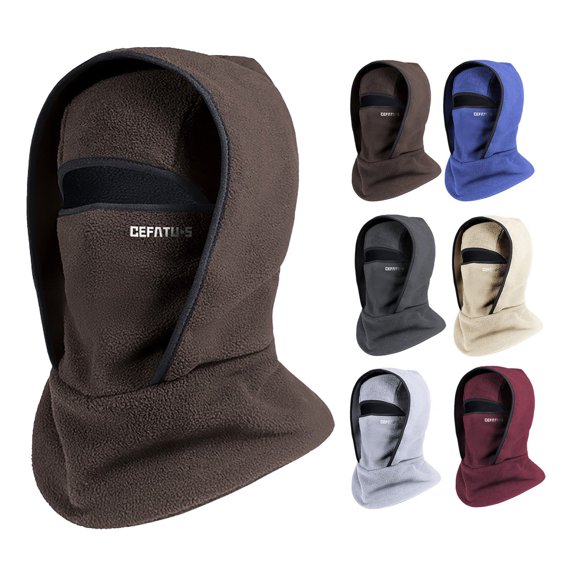 Lispipm Mens Winter Warm Hat Neckband Integrated Outdoor Riding Masks Neck Gaiter Fleece Hat Full Face Hood Ski Cap Brown