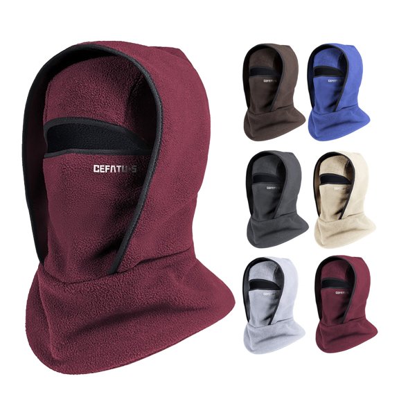 Lispipm Mens Winter Warm Hat Neckband Integrated Outdoor Riding Masks Neck Gaiter Fleece Hat Full Face Hood Ski Cap Red