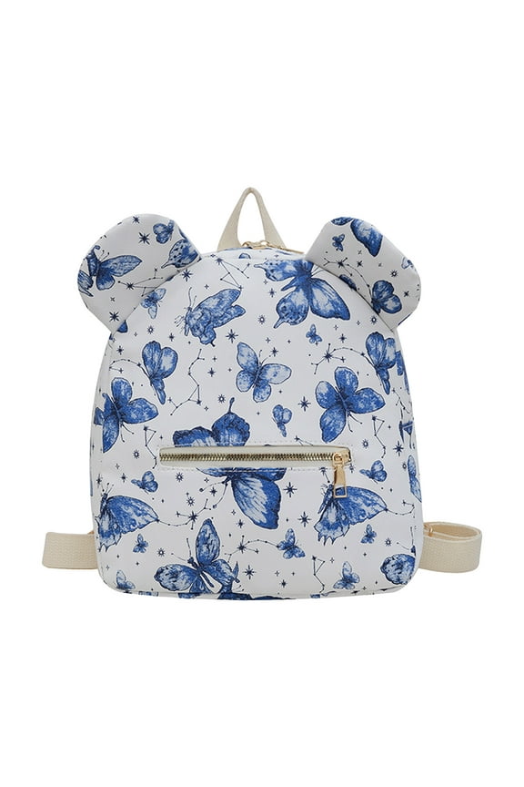 Mini Backpack Purse for Women Small Nylon Double Strap Shoulder Bag Ladies Zip Cute Casual Travel Bag with Butterfly Print Blue