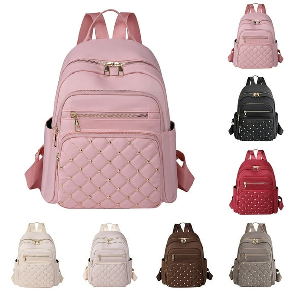 Lispipm Mini Backpack for Women Quilted Casual Small Daypack Nylon Zip Compartment Cute College Bookbag for Travel Work Shopping Beige