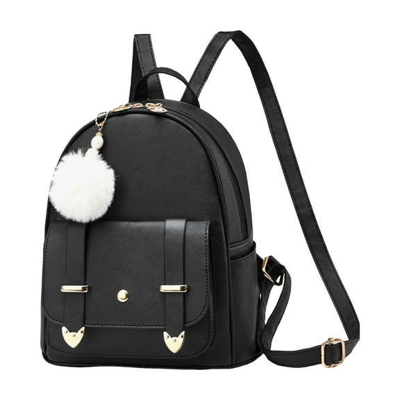 Lispipm Mini Backpack for Young Women Small Zip Fashion Schoolbag Purses with Plush Pendant for Study Shopping and Travel Black