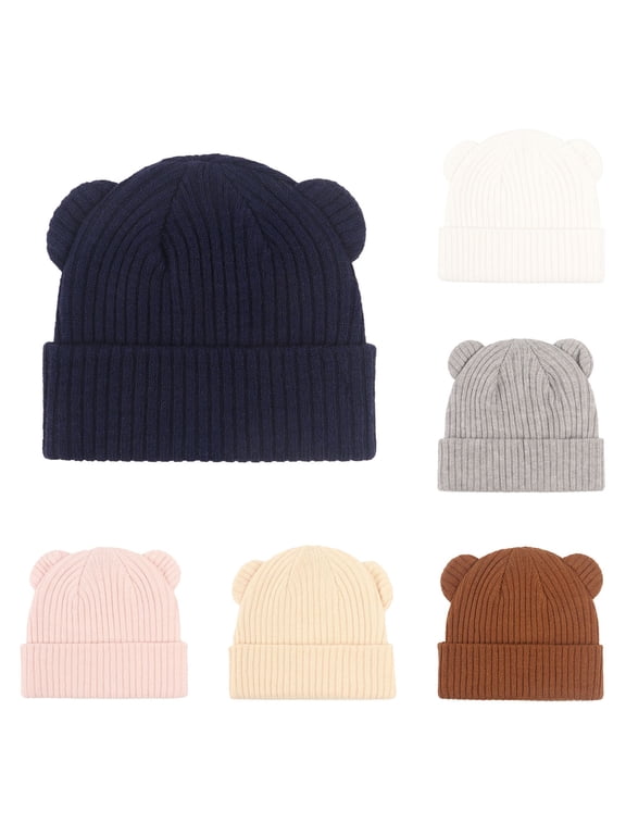 Newborn Baby Hat Bear Ears Infant Caps Knitted Beenie Toddler Soft Hat for Fall Winter Home and Outdoor Beige 3-36 Months