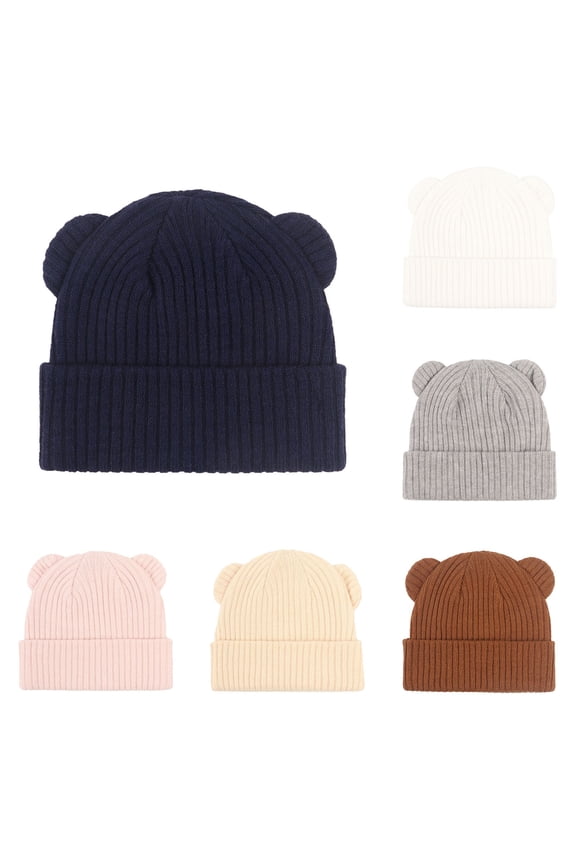 Newborn Baby Hat Bear Ears Infant Caps Knitted Beenie Toddler Soft Hat for Fall Winter Home and Outdoor Beige 3-36 Months