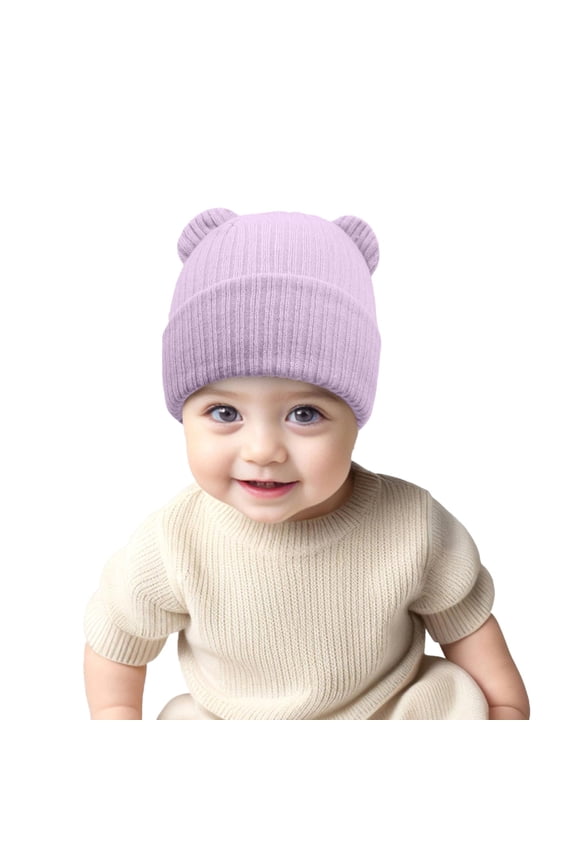 Newborn Baby Hat Bear Ears Infant Caps Knitted Beenie Toddler Soft Hat for Fall Winter Home and Outdoor Pink 3-36 Months