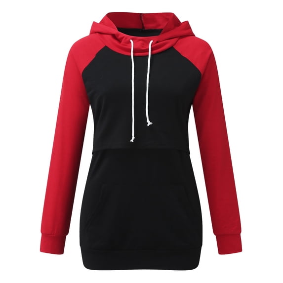 Lispipm Nursing Hoodie Sweatshirt for Women Long Sleeves Breastfeeding Tops Convenient Clothes for Mom with Drawstring Hat Red XXL